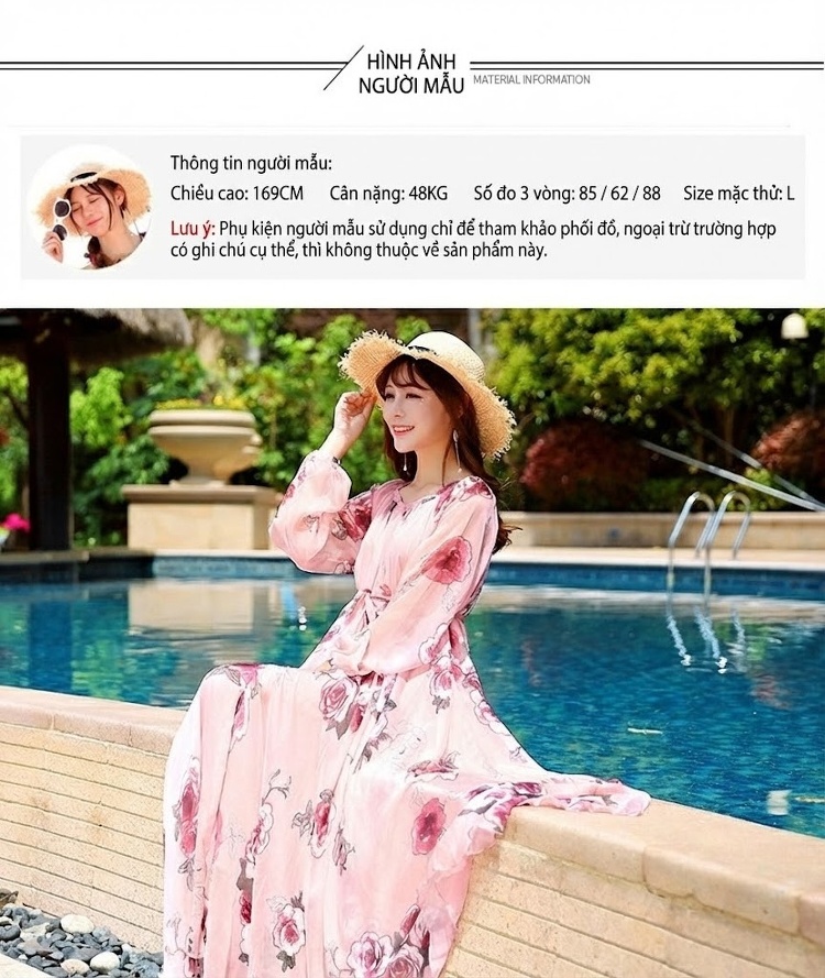 Váy Maxi Nữ Tay Dài Chiffon Họa Tiết Hoa Phong Cách Bohemian chi tiết 7
