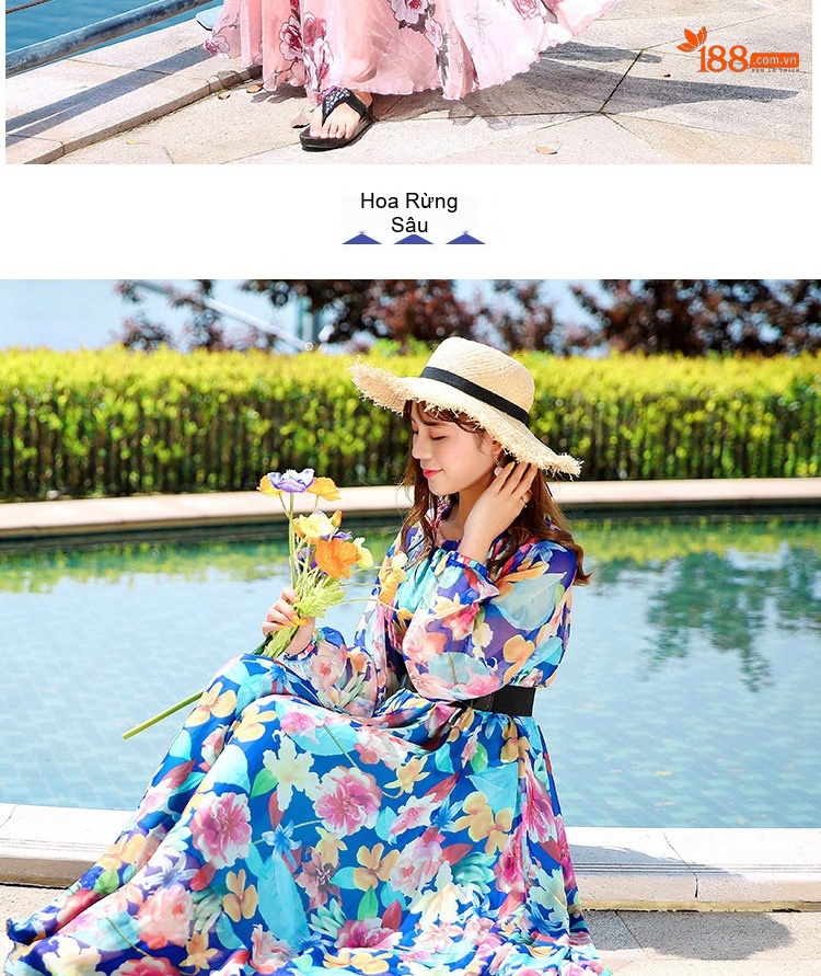 Váy Maxi Nữ Tay Dài Chiffon Họa Tiết Hoa Phong Cách Bohemian chi tiết 9