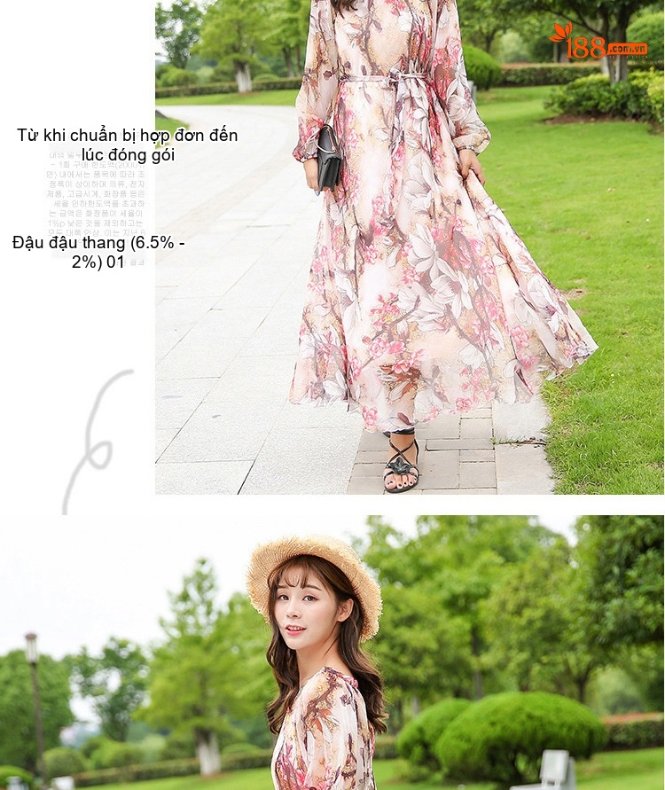 Váy Maxi Nữ Tay Dài Chiffon Họa Tiết Hoa Phong Cách Bohemian chi tiết 12
