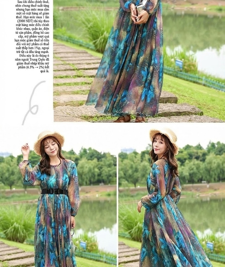 Váy Maxi Nữ Tay Dài Chiffon Họa Tiết Hoa Phong Cách Bohemian chi tiết 14