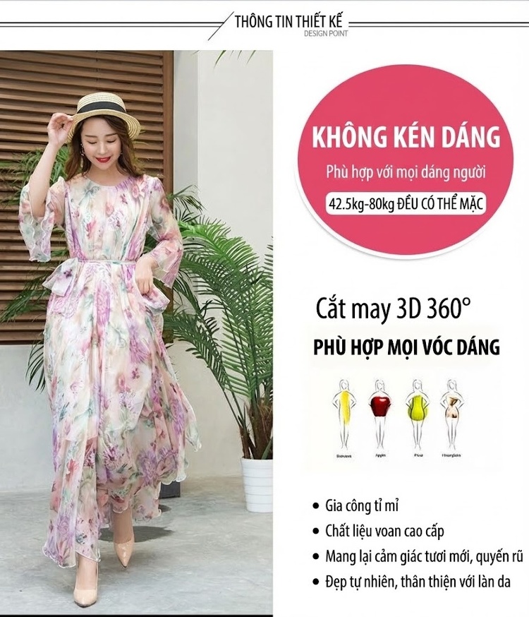 Váy Maxi Nữ Tay Loe Cổ chữ V Chữ Chất Liệu Voan Họa Tiết Bohemian chi tiết 2