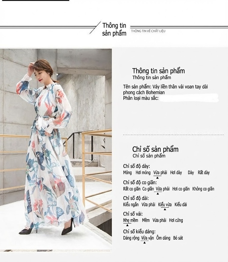 Váy Maxi Tay Dài Phong Cách Bohemian Thích Hợp Đi Biển Màu Trắng Họa Tiết Xanh, Đỏ chi tiết 3