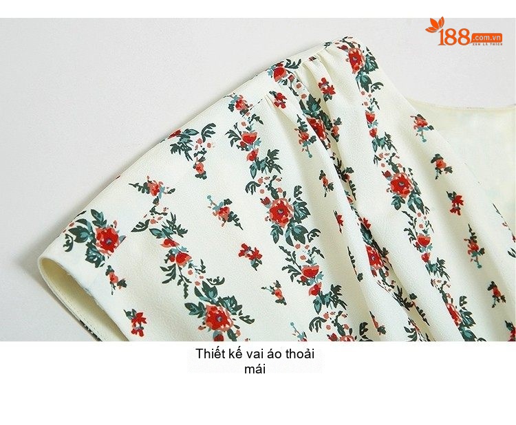 Váy Midi Nữ Cổ chữ V In Hoa Nhí Thu Eo dáng chữ A chi tiết 15