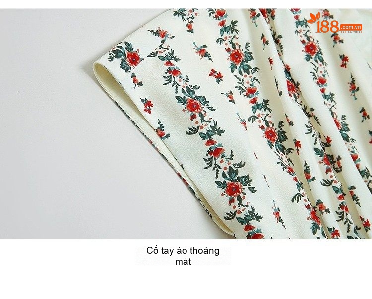 Váy Midi Nữ Cổ chữ V In Hoa Nhí Thu Eo dáng chữ A chi tiết 16