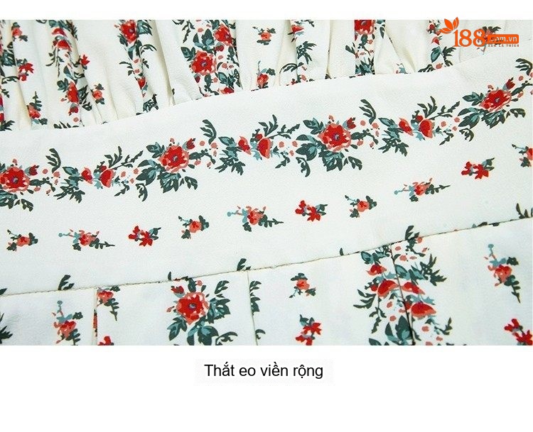 Váy Midi Nữ Cổ chữ V In Hoa Nhí Thu Eo dáng chữ A chi tiết 17