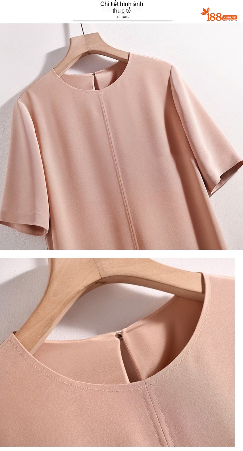 Váy Midi Nữ Cổ Tròn Tay Lỡ Thiết Kế Thanh Lịch Màu Hồng, Xanh chi tiết 13