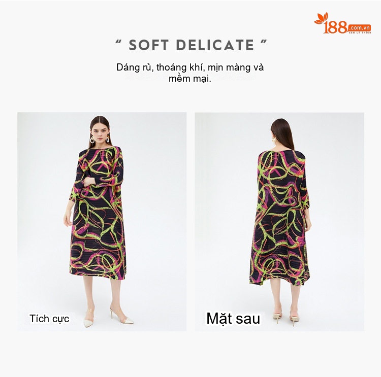 Váy Midi Nữ Thiết Kế Xếp Ly In Họa Tiết, Xẻ Tà, Dáng Rộng, Phong Cách Casual Màu Đen, Xanh Lá, Hồng chi tiết 2