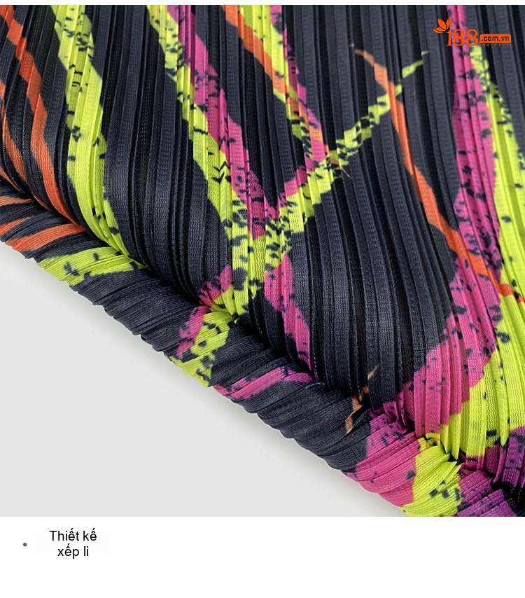 Váy Midi Nữ Thiết Kế Xếp Ly In Họa Tiết, Xẻ Tà, Dáng Rộng, Phong Cách Casual Màu Đen, Xanh Lá, Hồng chi tiết 17