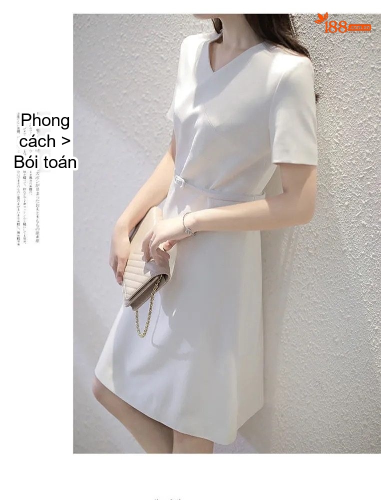Váy Ngắn Nữ Cổ chữ V Pháp Thu Eo Kiểu Pháp Màu Xám chi tiết 3