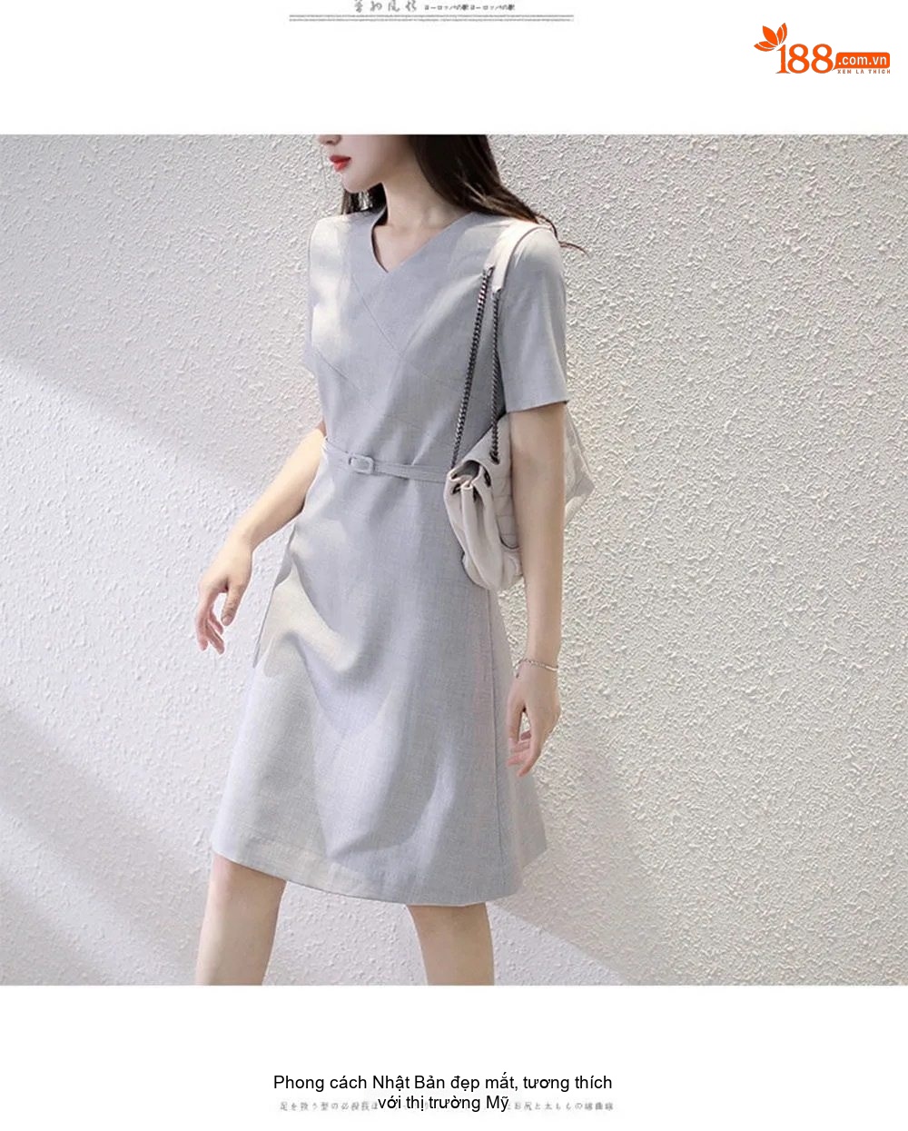 Váy Ngắn Nữ Cổ chữ V Pháp Thu Eo Kiểu Pháp Màu Xám chi tiết 5