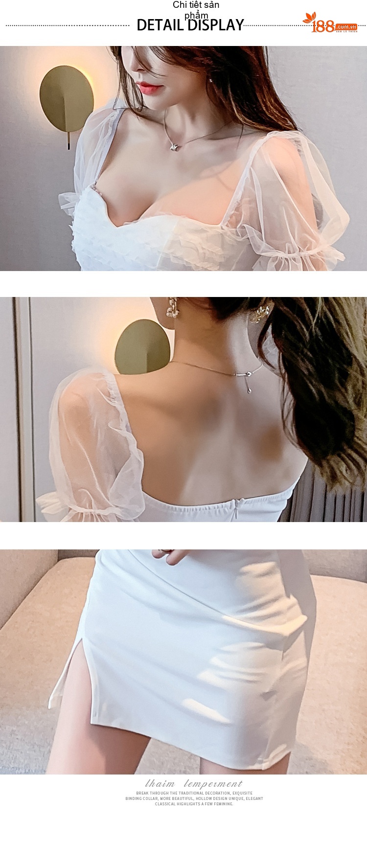 Váy Ngắn Nữ Cổ chữ V Sâu Xẻ Tà Ôm Body Phong Cách Gợi Cảm Màu Trắng, Đen chi tiết 6