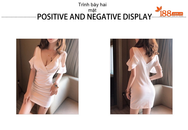 Váy Ngắn Nữ Cổ Chữ V Xẻ Sâu Hở Vai Ôm Body Màu Đen, Trắng, Hồng, Đỏ chi tiết 2