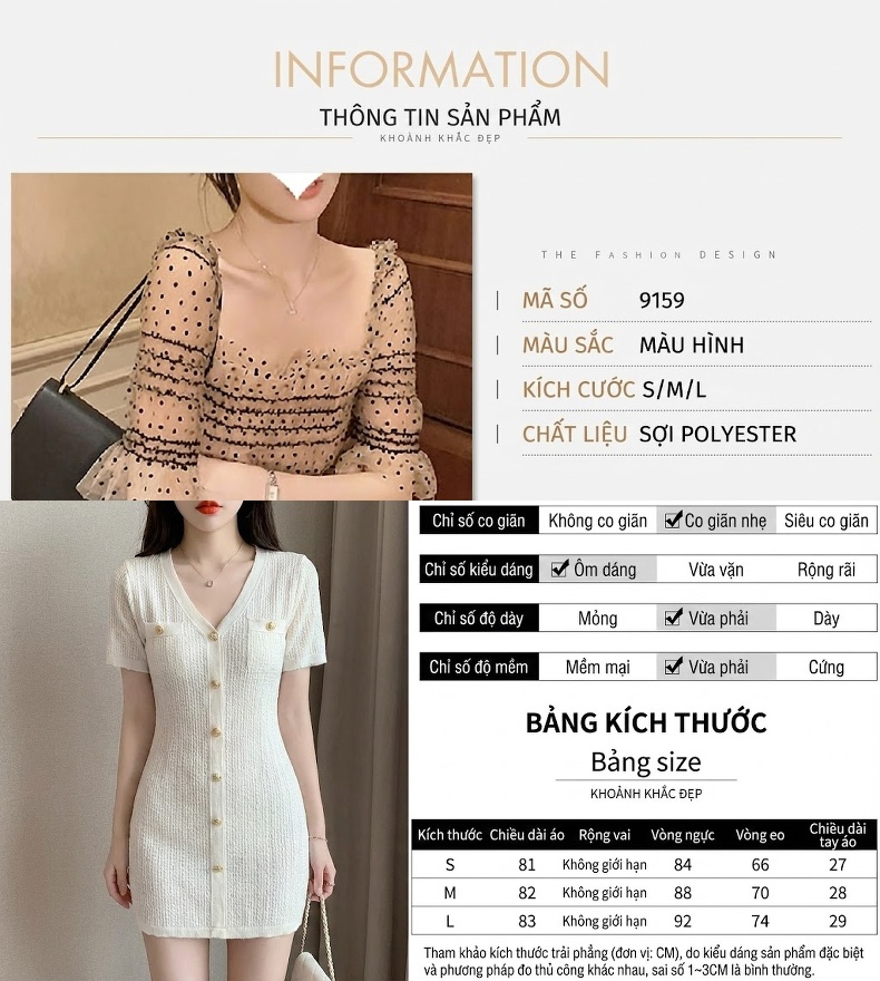 Váy Ngắn Nữ Dệt Kim Lưới Tay Ngắn Họa Tiết Chấm Bi Đính Cườm Màu Be, Đen chi tiết 1