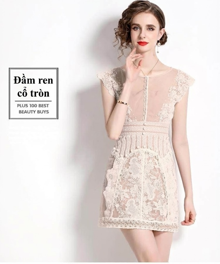 Váy Ngắn Nữ Tay Ngắn Phom A Thêu Hoa Cổ Điển Phong Cách Cung Đình Màu Kem chi tiết 1