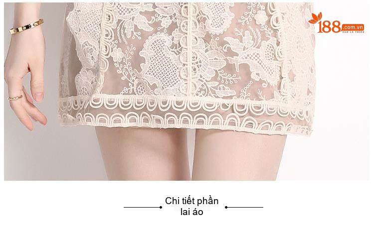 Váy Ngắn Nữ Tay Ngắn Phom A Thêu Hoa Cổ Điển Phong Cách Cung Đình Màu Kem chi tiết 13