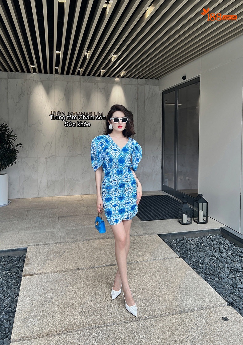 Váy Ngắn Nữ Tay Phồng Họa Tiết Dáng Ôm chi tiết 15