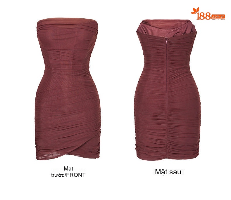 Váy Ngắn Ôm Body Hở Vai Lưới Gợi Cảm Phong Cách Dự Tiệc Màu Đỏ Rượu chi tiết 4