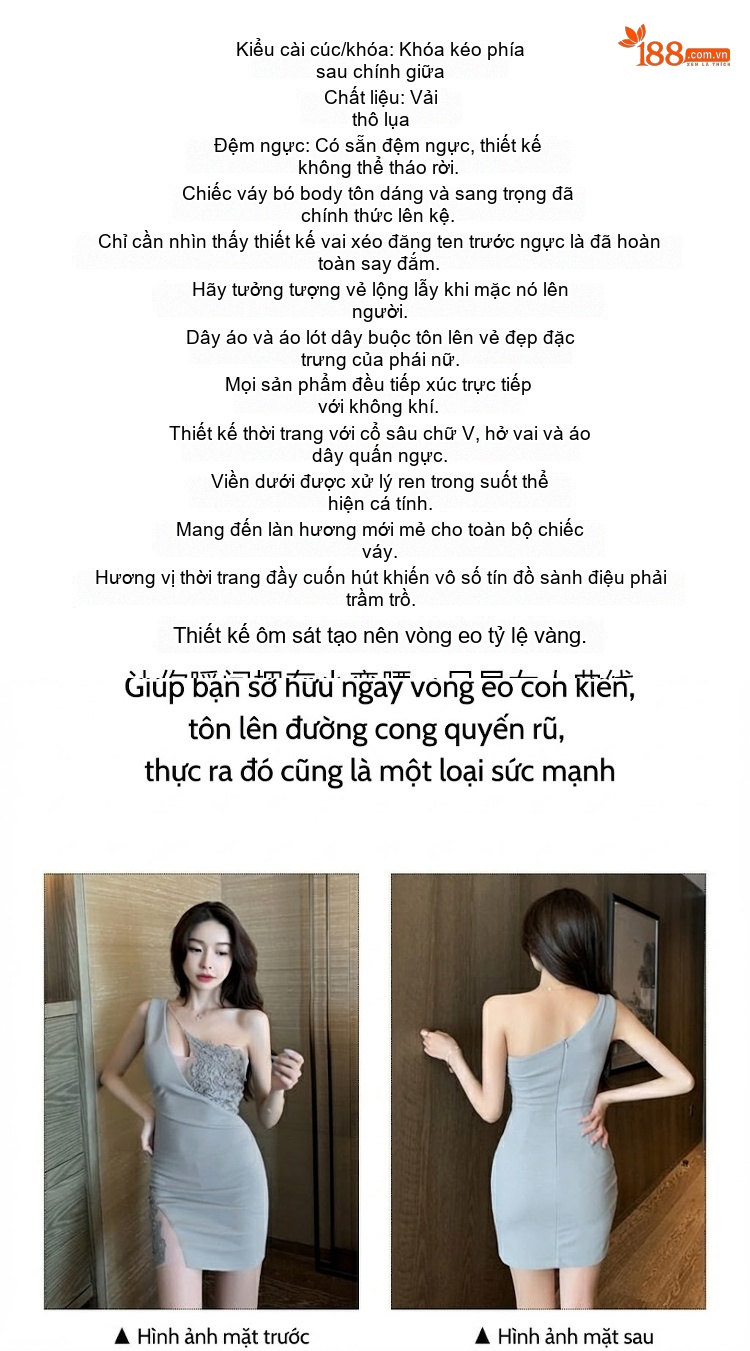 Váy Ngắn Ôm Body Hở Vai Ren Lưới Gợi Cảm Màu Xám, Đen chi tiết 2