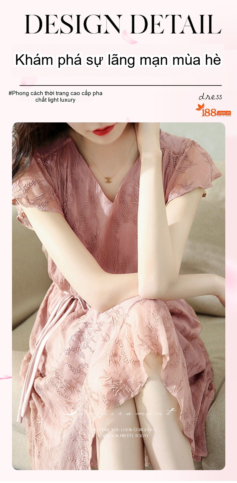 Váy Ngắn Tay Chữ A Cổ chữ V Phom Rộng Dáng Xòe Nữ Tính Màu Hồng chi tiết 1