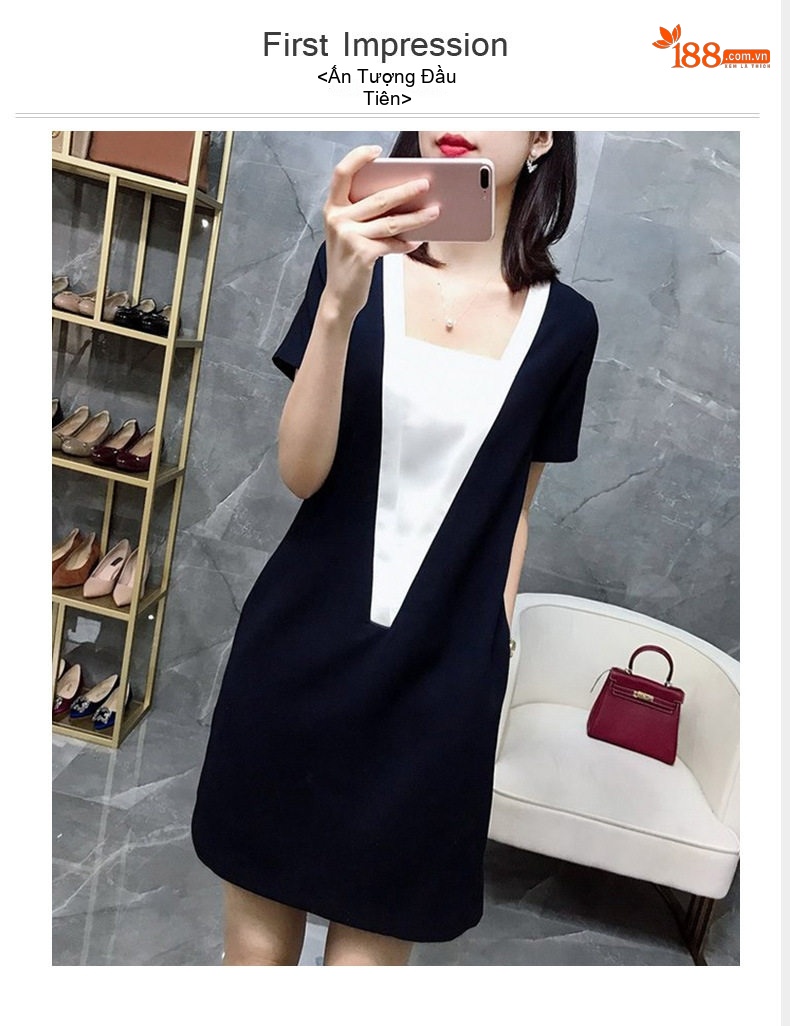 Váy Ngắn Tay Lỡ Nữ Thiết Kế Cao Cấp Màu Đen, Trắng chi tiết 1