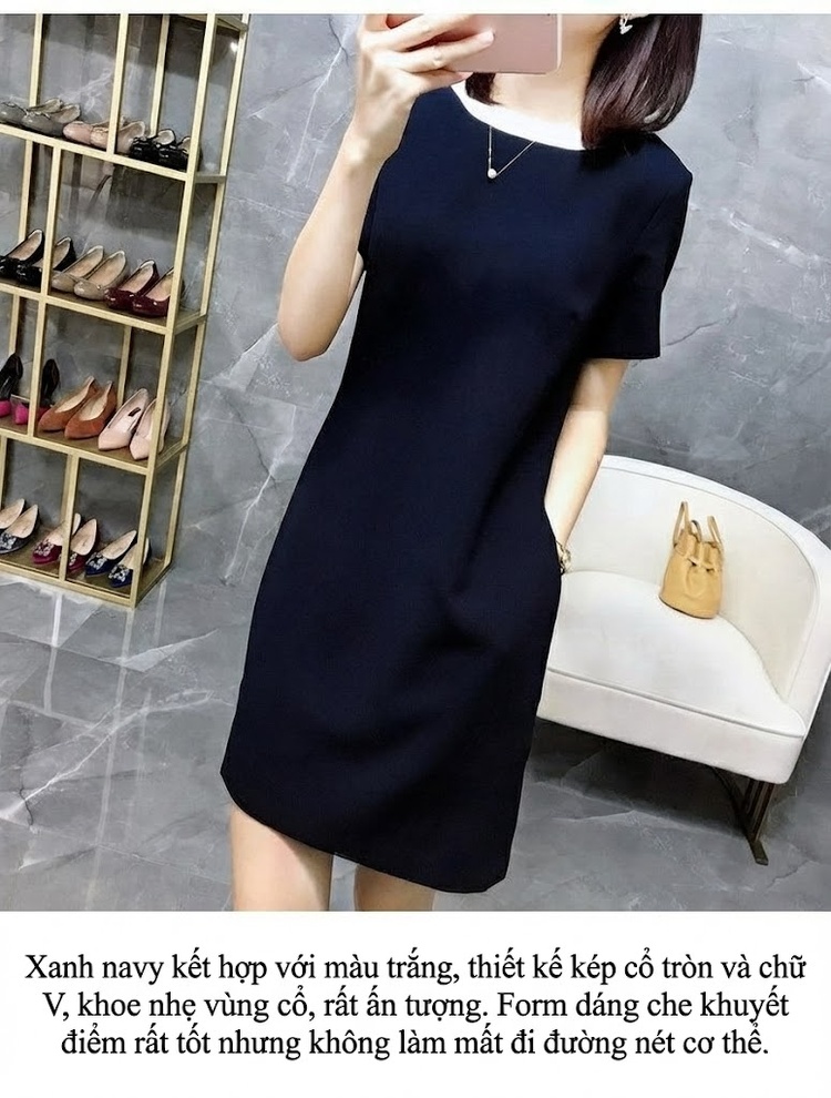 Váy Ngắn Tay Lỡ Nữ Thiết Kế Cao Cấp Màu Đen, Trắng chi tiết 3