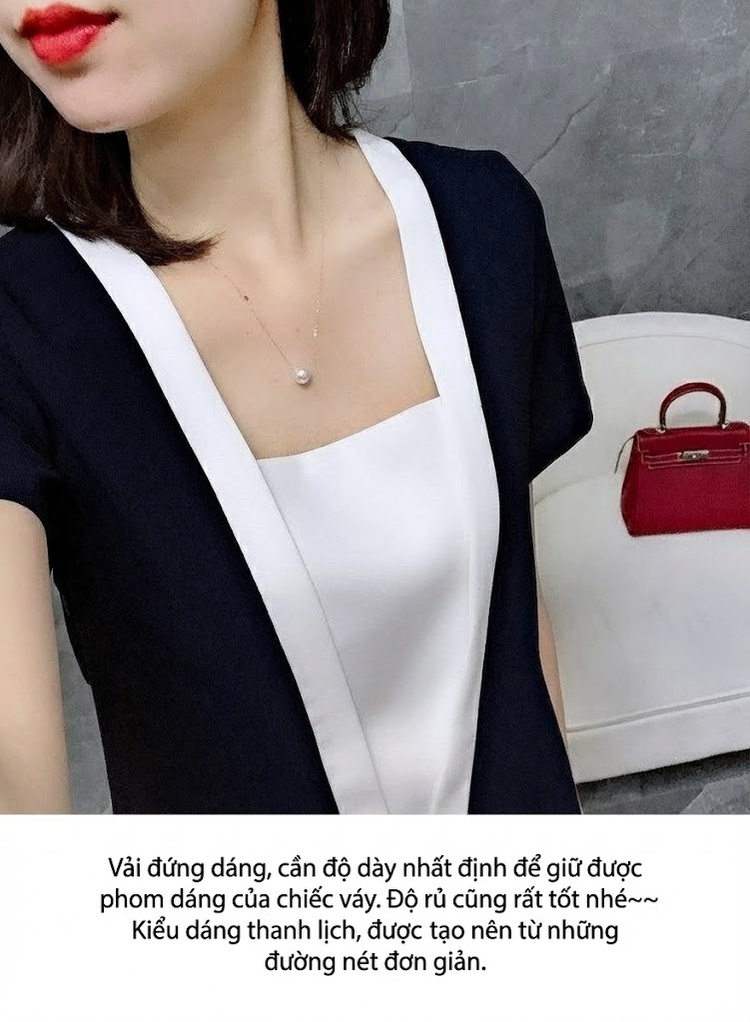 Váy Ngắn Tay Lỡ Nữ Thiết Kế Cao Cấp Màu Đen, Trắng chi tiết 4