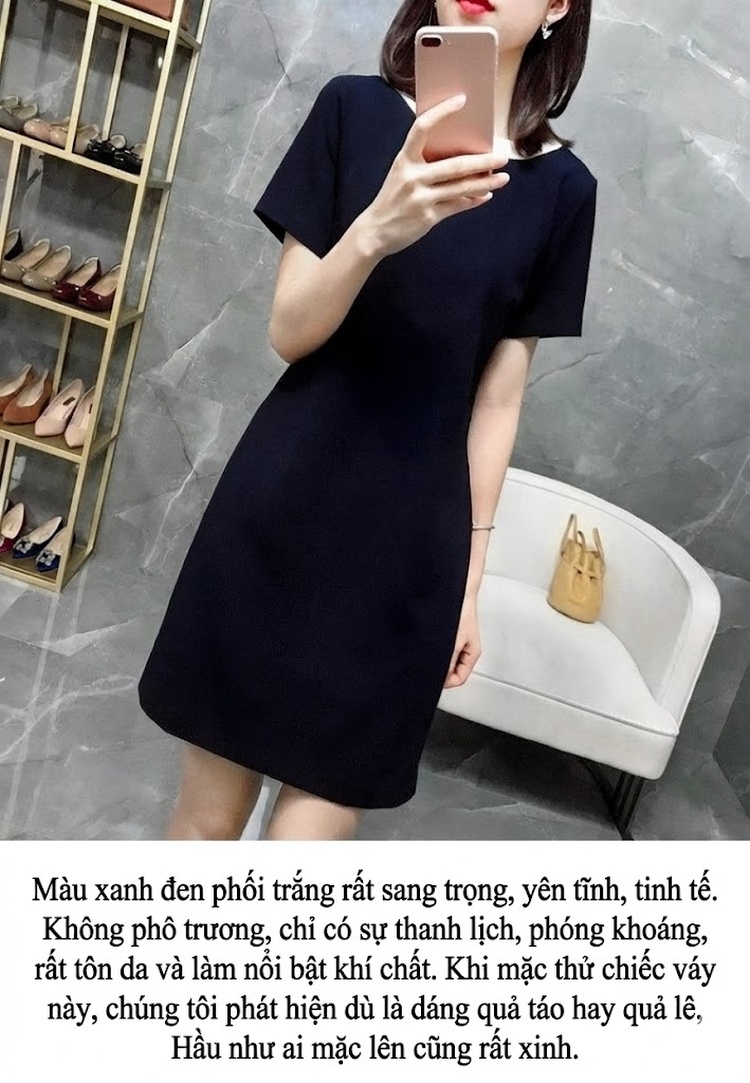 Váy Ngắn Tay Lỡ Nữ Thiết Kế Cao Cấp Màu Đen, Trắng chi tiết 5
