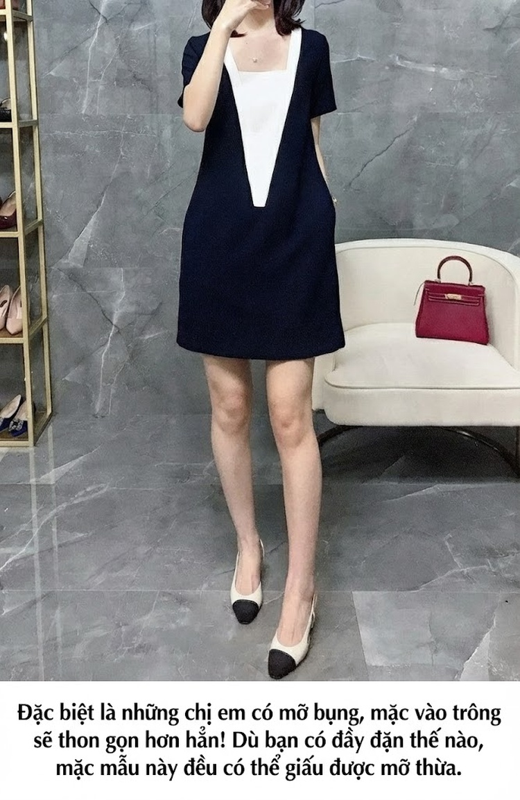 Váy Ngắn Tay Lỡ Nữ Thiết Kế Cao Cấp Màu Đen, Trắng chi tiết 6