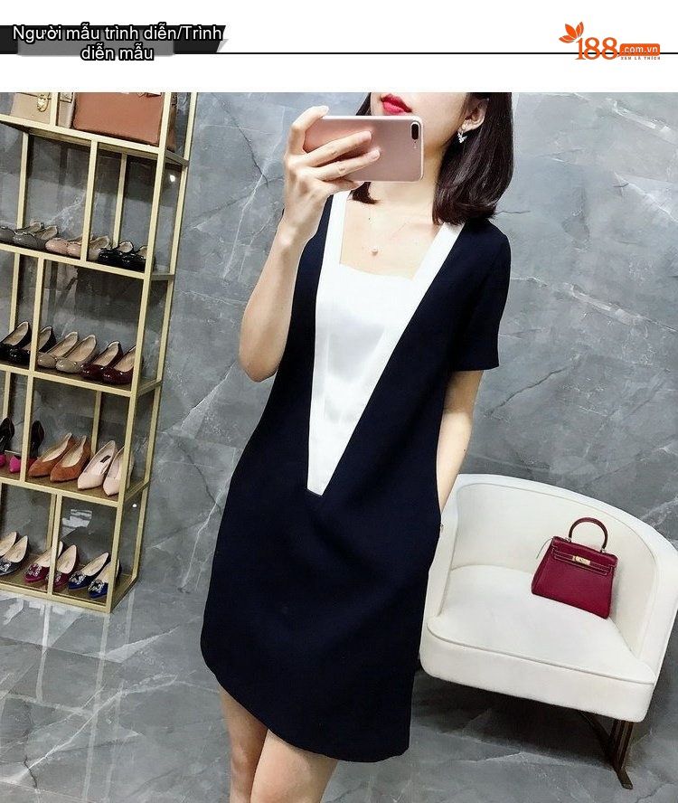 Váy Ngắn Tay Lỡ Nữ Thiết Kế Cao Cấp Màu Đen, Trắng chi tiết 8