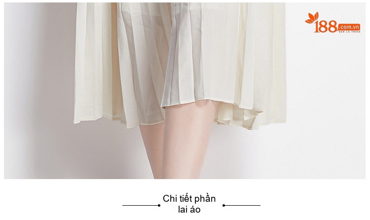 Váy Ngắn Tay Nữ Cổ chữ Vuông Phối Ren Dập Ly Đính Cườm Màu Đen, Trắng chi tiết 17
