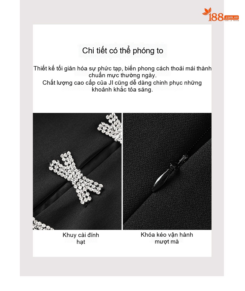 Váy Ngắn Tay Phồng Nữ Đính Nơ Phong Cách Pháp Màu Đen, Trắng chi tiết 6