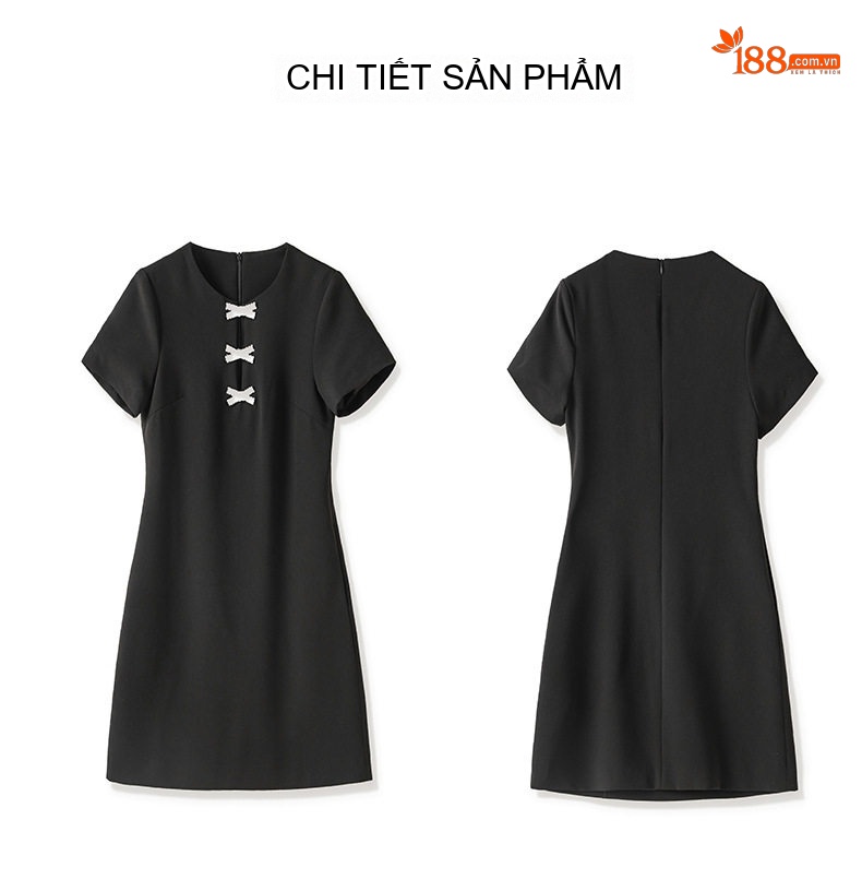 Váy Ngắn Tay Phồng Nữ Đính Nơ Phong Cách Pháp Màu Đen, Trắng chi tiết 14