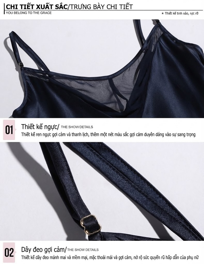 Váy Ngủ Lụa Dài Hai Dây Nữ 100% Tơ Tằm Màu Xanh Navy, Hồng, Trắng chi tiết 15