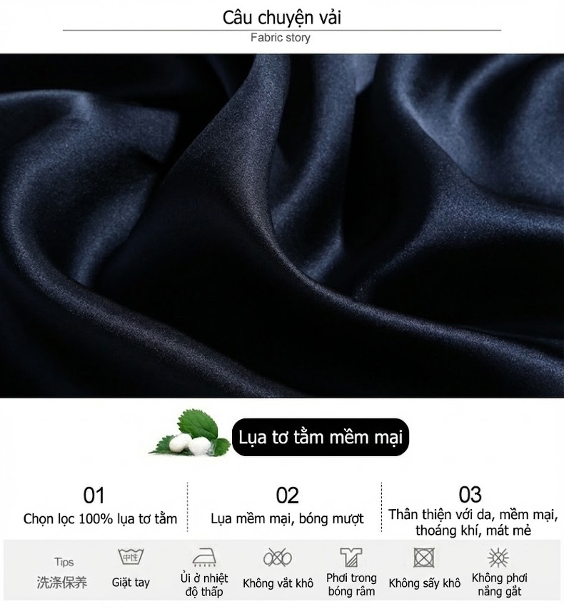 Váy Ngủ Lụa Dài Hai Dây Nữ 100% Tơ Tằm Màu Xanh Navy, Hồng, Trắng chi tiết 3