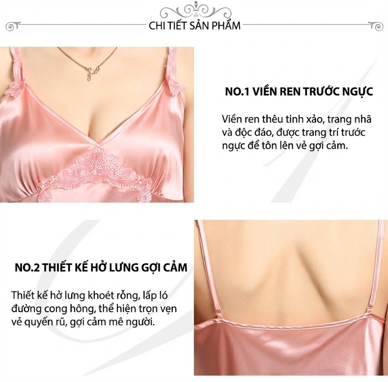 Váy Ngủ Lụa Tơ Tằm Hai Dây Cao Cấp Mùa Hè Màu Hồng, Đỏ, Kem chi tiết 13