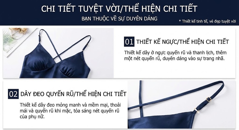 Váy Ngủ Lụa Tơ Tằm Hai Dây Dáng Dài Xẻ Tà Gợi Cảm Màu Hồng, Xanh Lá, Trắng, Xanh Navy chi tiết 18