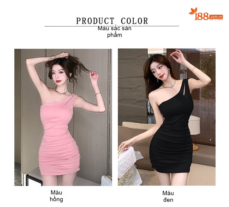 Váy Ôm Body Dây Rút Xẻ Vai Gợi Cảm Màu Đen, Trắng, Hồng, Xám chi tiết 5
