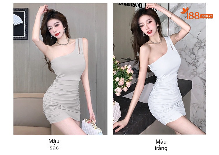 Váy Ôm Body Dây Rút Xẻ Vai Gợi Cảm Màu Đen, Trắng, Hồng, Xám chi tiết 6