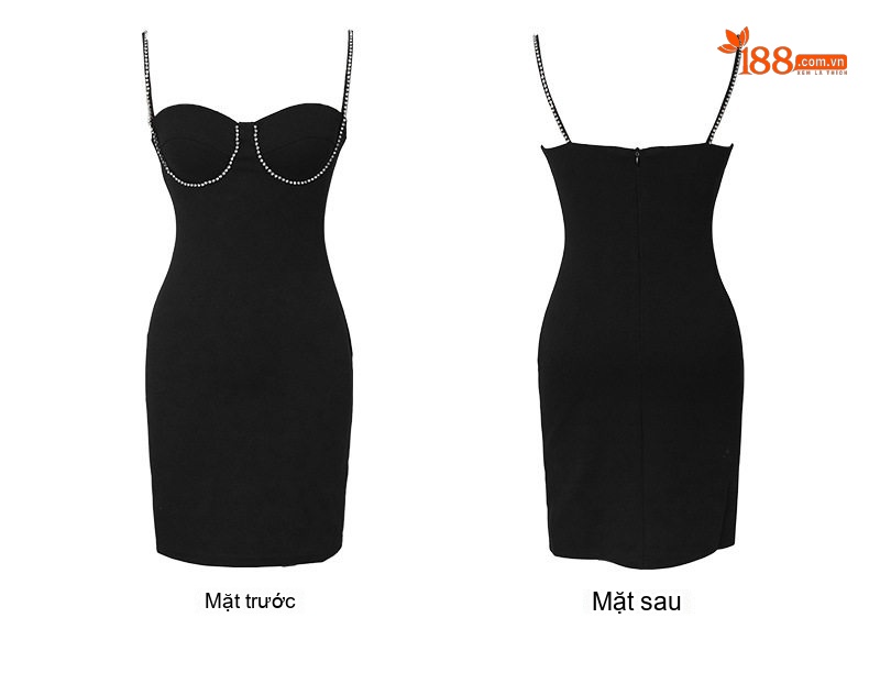Váy Ôm Body Hai Dây Nữ Đính Đá Sexy Màu Đen, Đỏ, Xanh Lá chi tiết 7