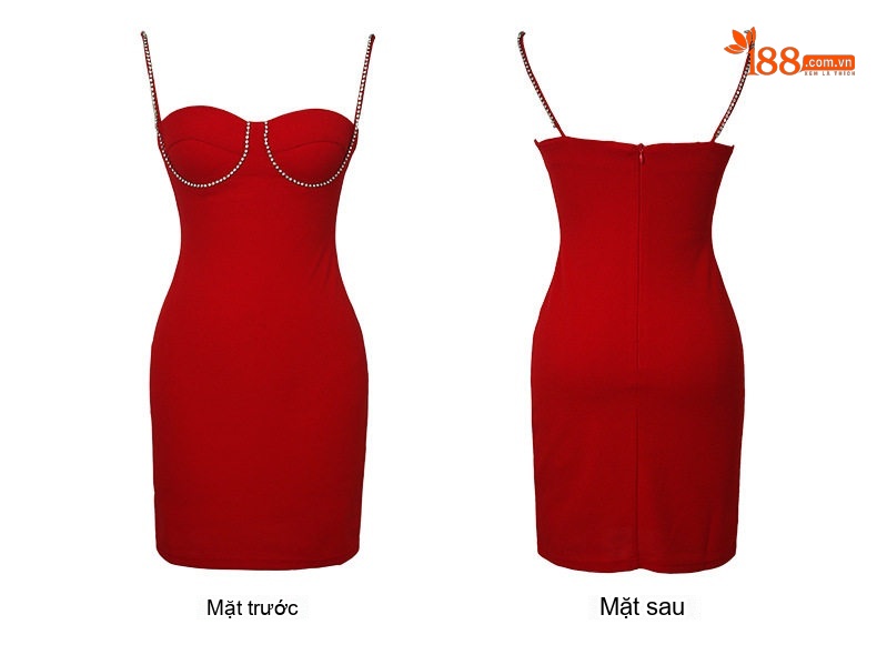 Váy Ôm Body Hai Dây Nữ Đính Đá Sexy Màu Đen, Đỏ, Xanh Lá chi tiết 8