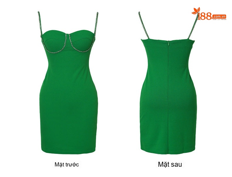 Váy Ôm Body Hai Dây Nữ Đính Đá Sexy Màu Đen, Đỏ, Xanh Lá chi tiết 9