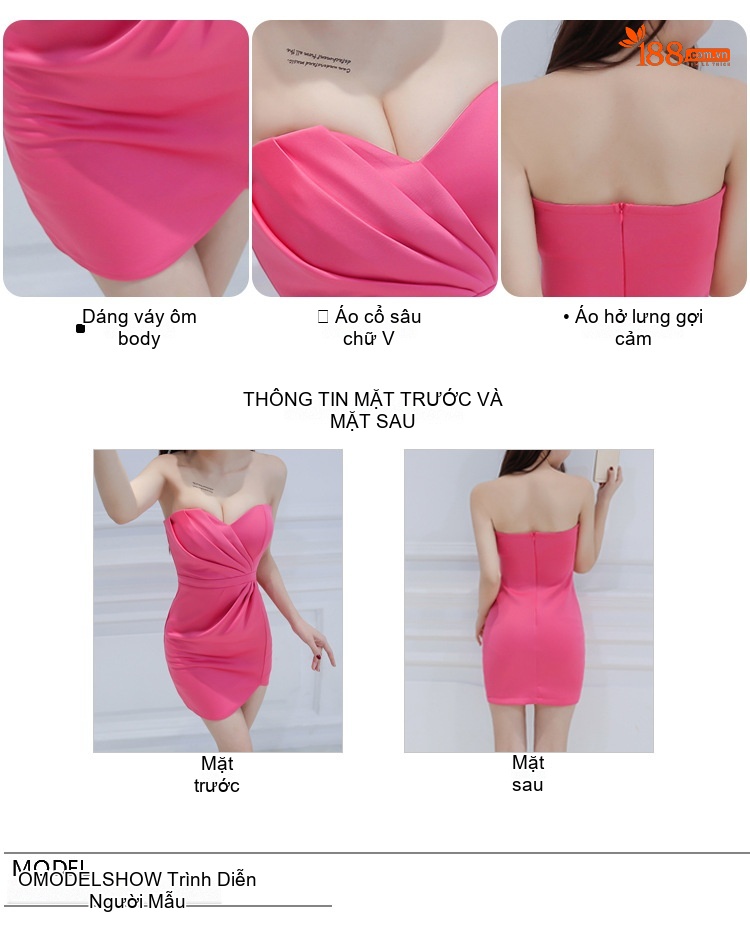 Váy Ôm Body Hở Lưng Dáng Ngắn Đi Tiệc Màu Hồng, Trắng, Đen chi tiết 3