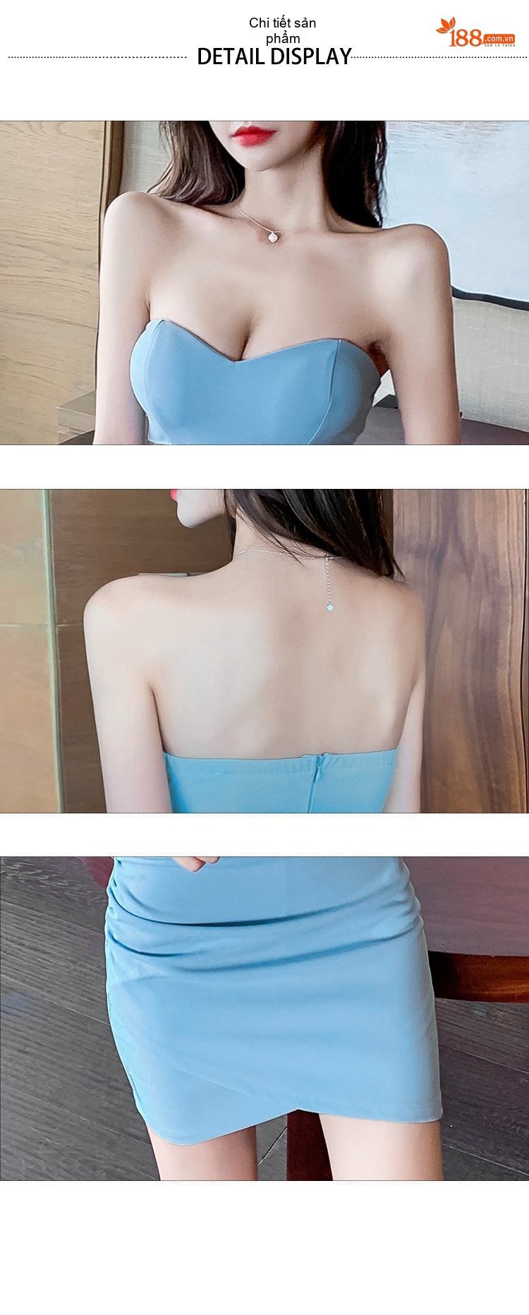 Váy Ôm Body Hở Lưng Dáng Ngắn Thu Eo Gợi Cảm Màu Xanh, Hồng, Trắng, Đen... chi tiết 6