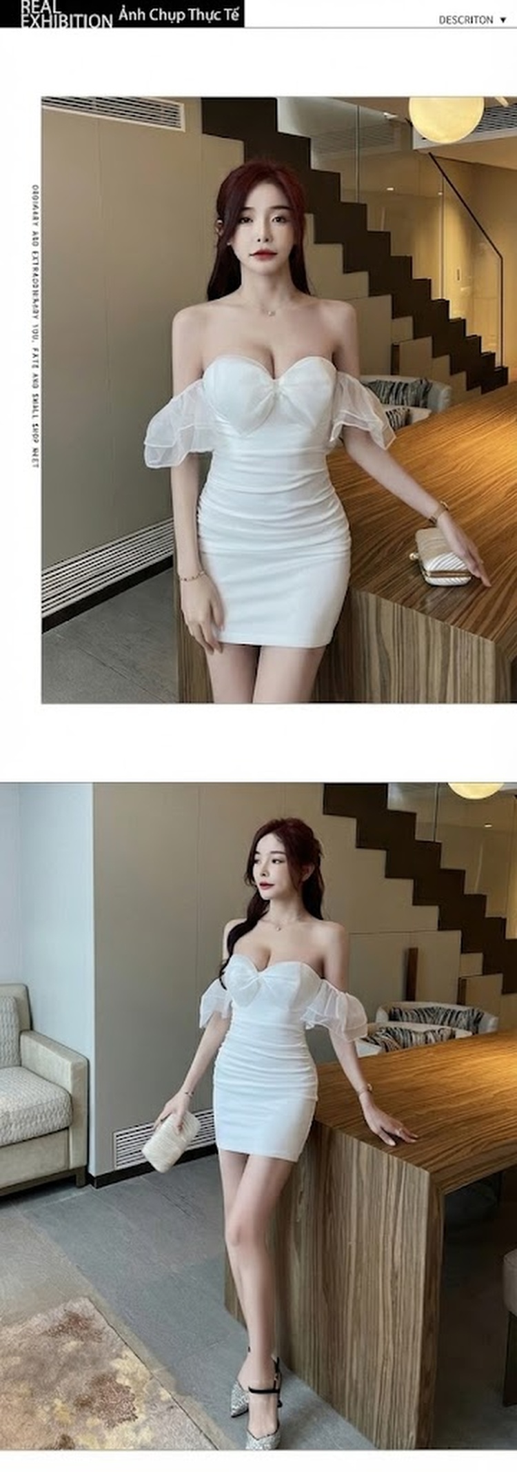 Váy Ôm Body Hở Lưng Hai Dây Ngắn Dự Tiệc Màu Trắng, Đen, Xám chi tiết 4