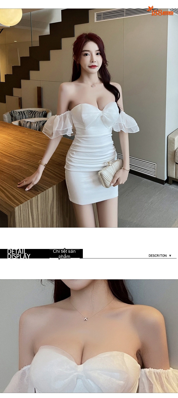 Váy Ôm Body Hở Lưng Hai Dây Ngắn Dự Tiệc Màu Trắng, Đen, Xám chi tiết 7