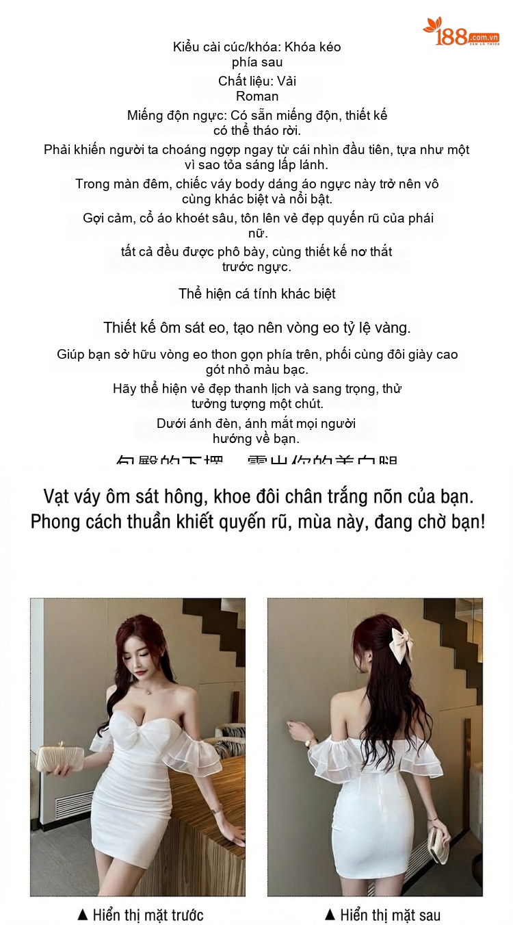 Váy Ôm Body Hở Lưng Hai Dây Ngắn Dự Tiệc Màu Trắng, Đen, Xám chi tiết 2
