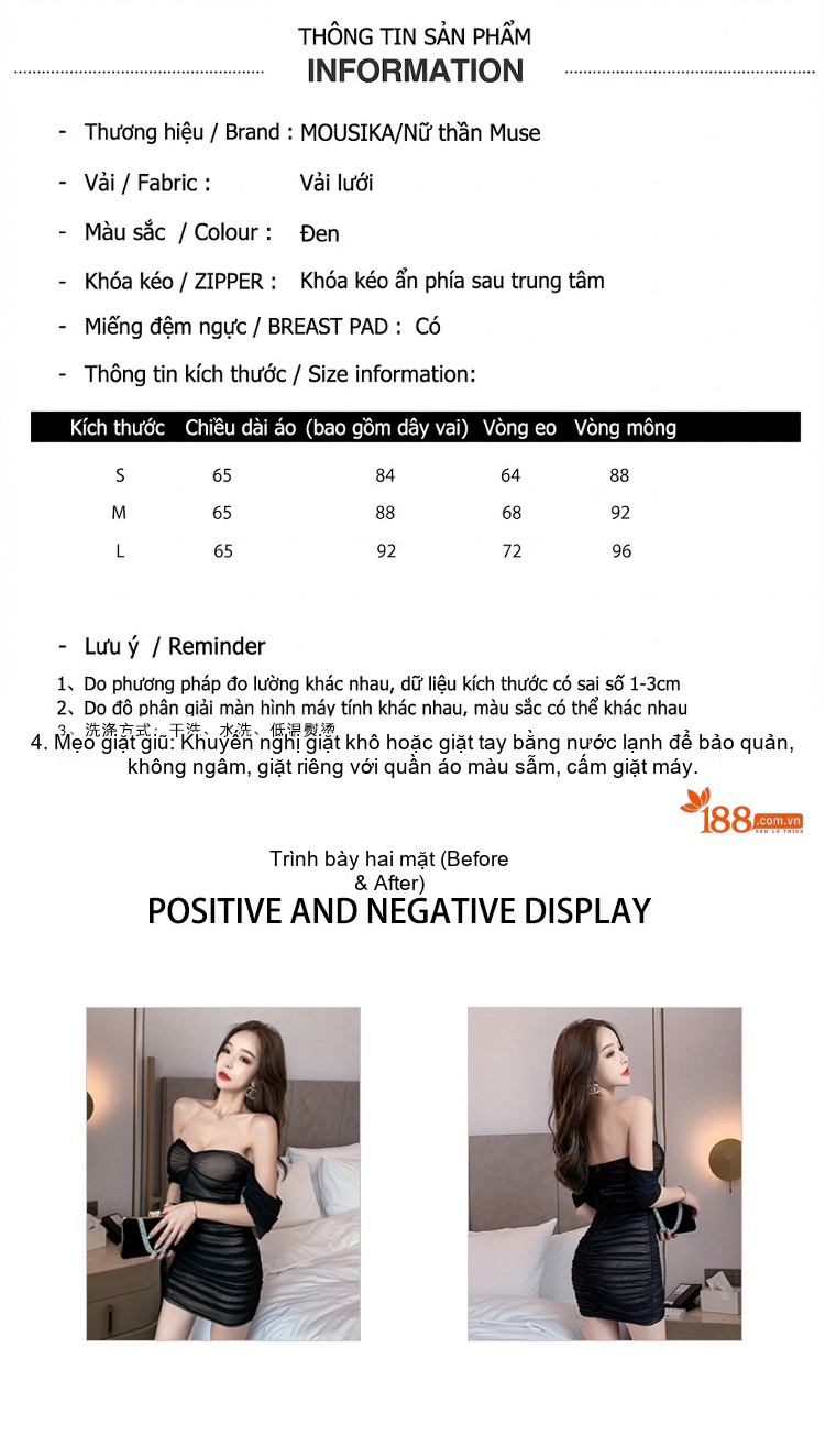 Váy Ôm Body Hở Vai Ngắn Gợi Cảm Màu Đen chi tiết 2