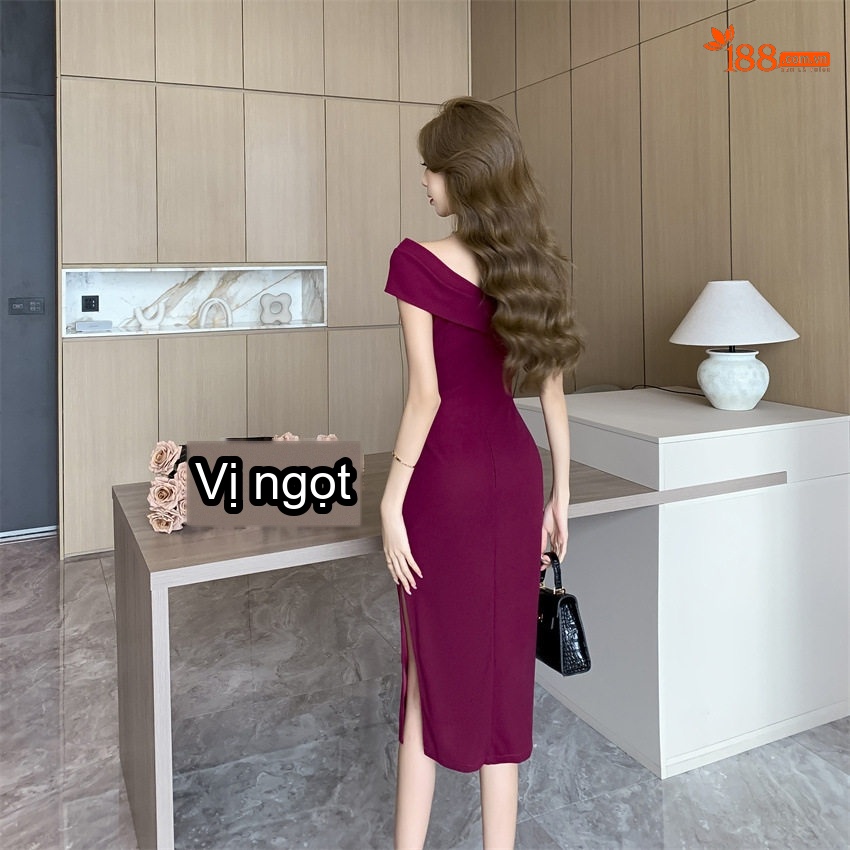 Váy Ôm Body Hở Vai Thiết Kế Sang Trọng Màu Đỏ Rượu chi tiết 12