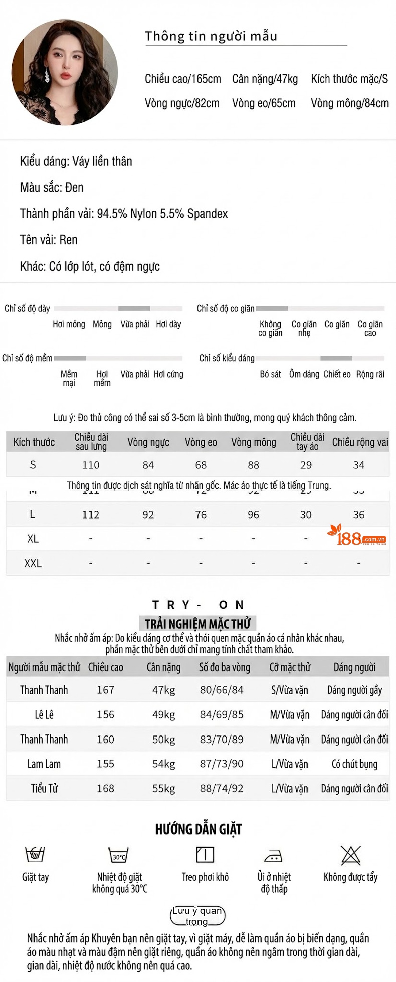 Váy Ôm Body Nữ Cổ chữ V Tay Ngắn Ren Thắt Eo Màu Đen chi tiết 2