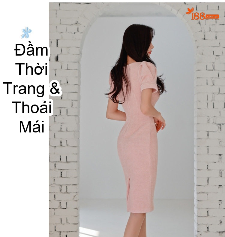 Váy Ôm Body Nữ Cổ chữ Vuông Tay Bồng Dáng Ngắn Màu Hồng, Xanh chi tiết 6